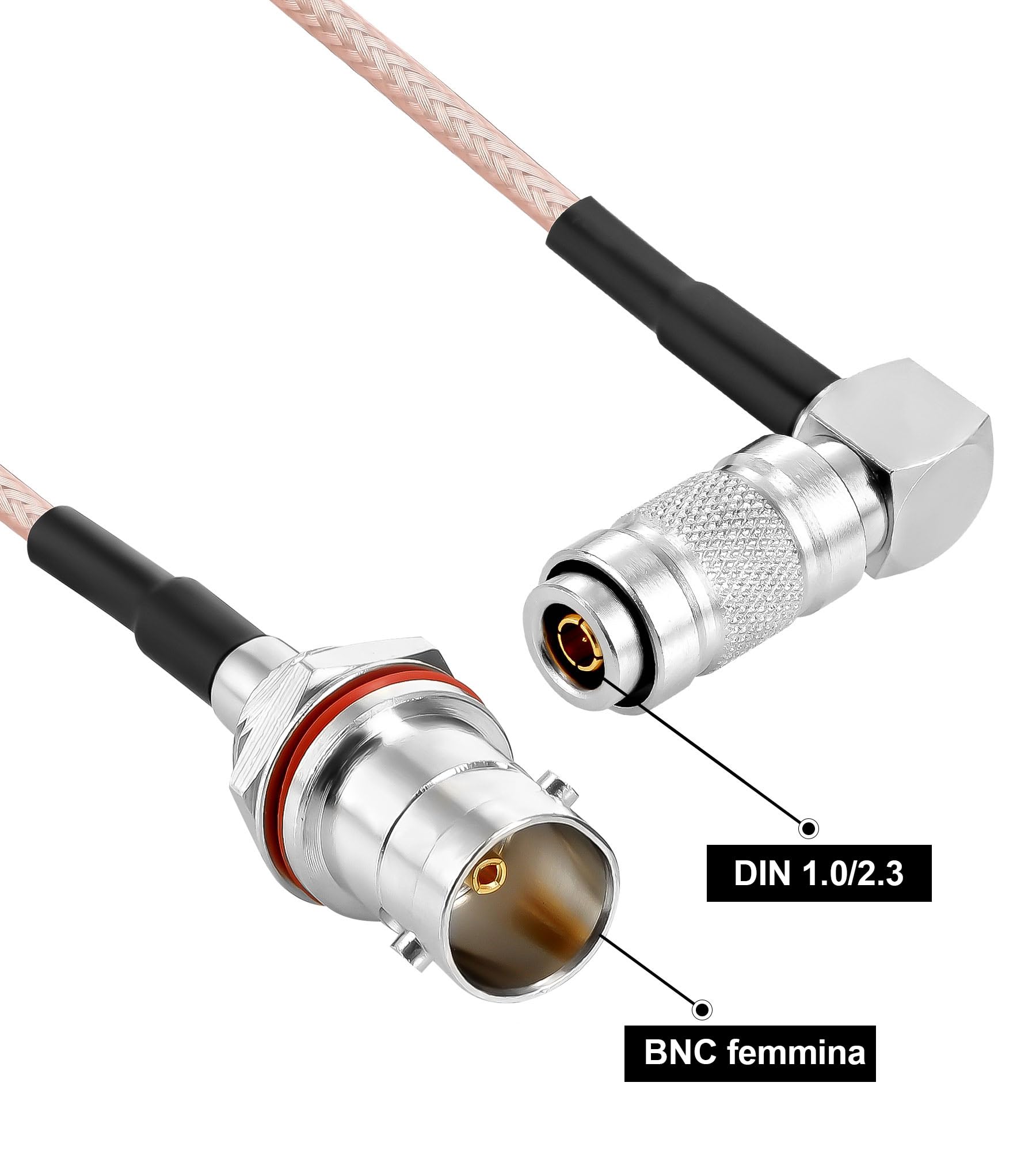Cavo Adattatore Angolato DIN 1.0/2.3 A BNC Femmina – 30 Cm, Per Blackmagic Camera E Monitor HD-SDI 4K