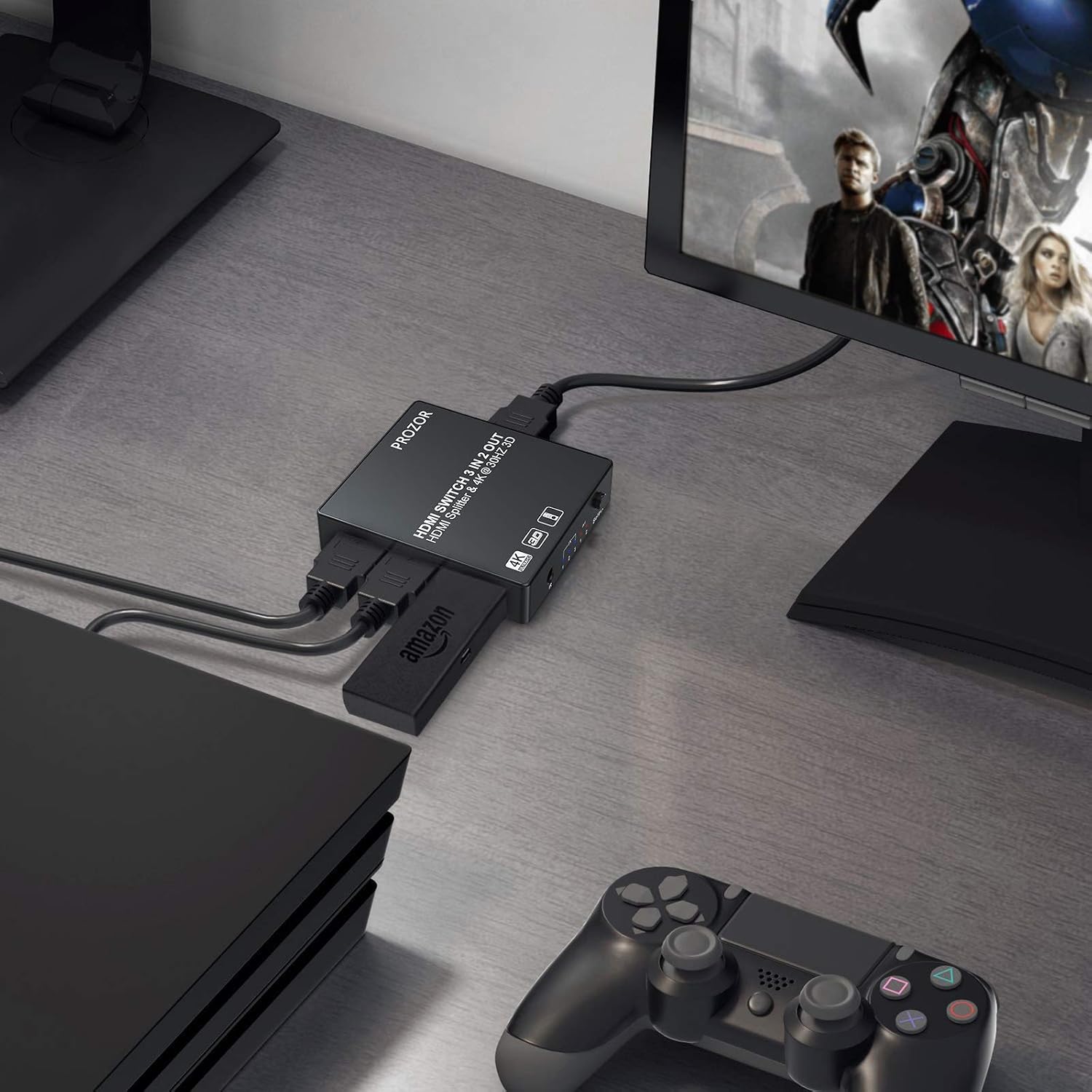 PROZOR 4K HDMI Switcher HDMI Switch 3 in 2 Out Support 4K 3D HDMI Converter Compatible with DVD PS3 PS4 TV