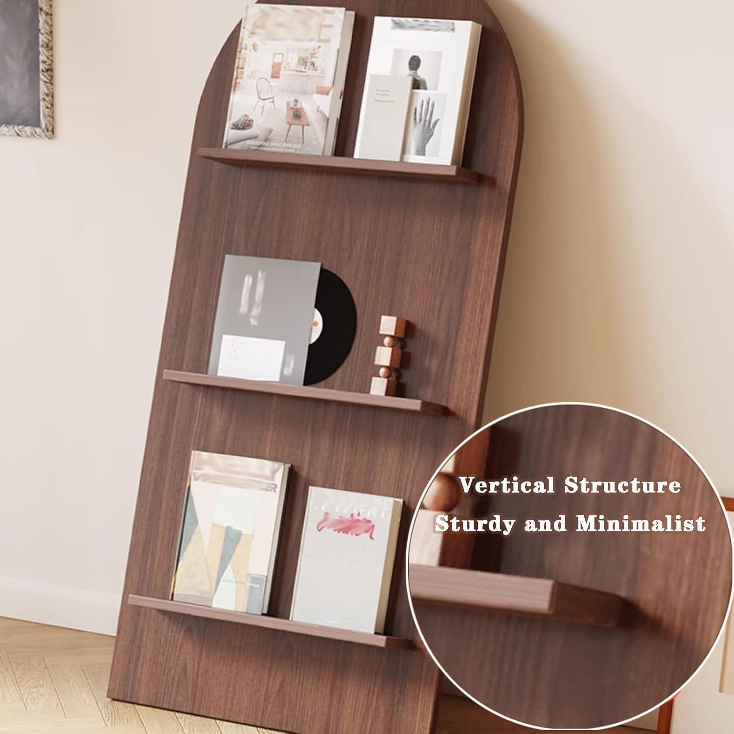 Modern Magazine Rack with Lips, Floor-Standing Wooden Display Stand With Creative Design, Multi-Tiered Structure, and Large Capacity; Suitable for Office, Living Room, and Hotel Natural Wood A