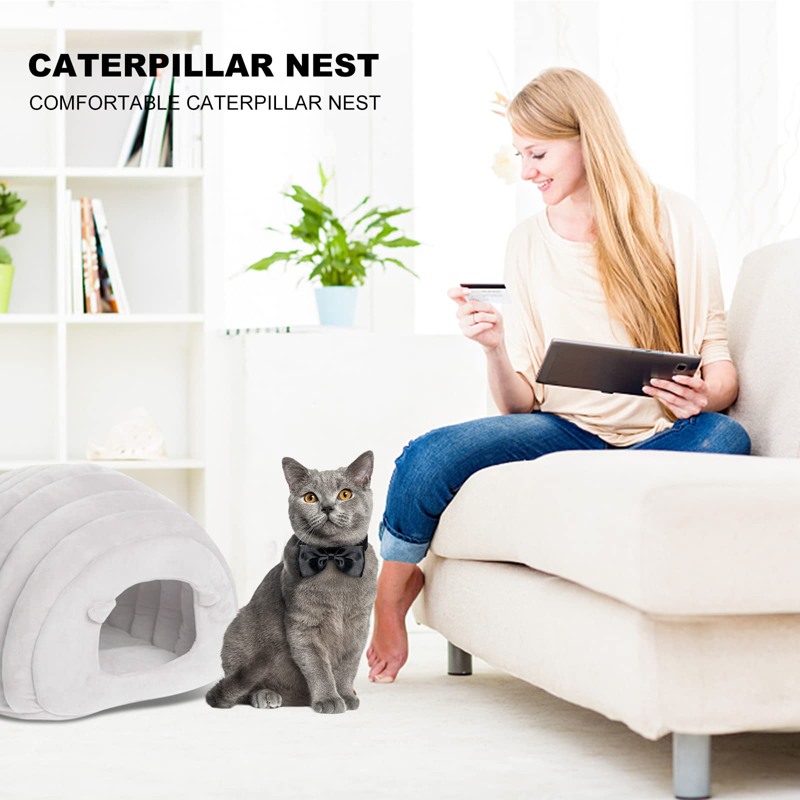 PETCUTE Niche pour Chat Lavable avec Coussin Amovible, Panier Chaud et Confortable pour Chats et Chiens, Igloo Tente Intérieur Extérieur