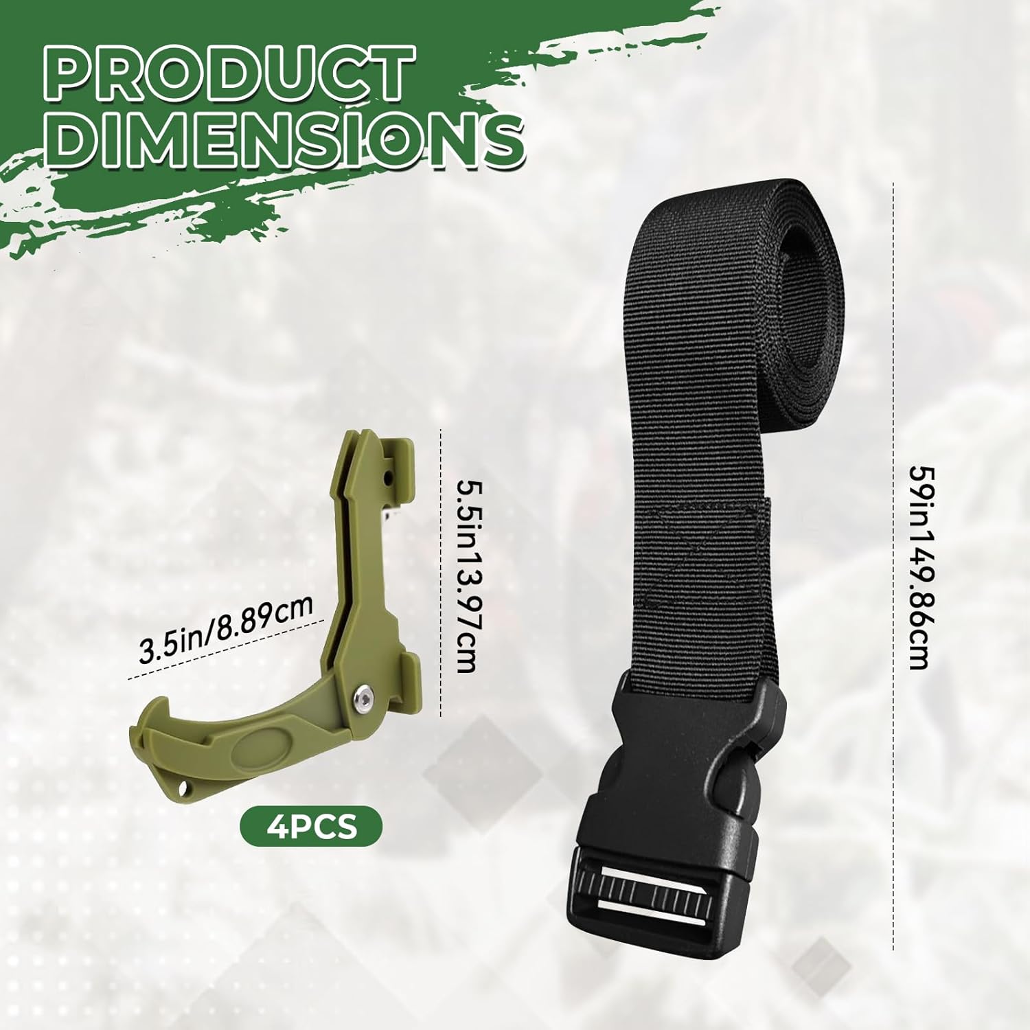 CDIYTOOL 4PCS Bow Hanger Tree Strap 4 Metal Gear Hooks and 1 Bow Hanger Outdoor Tree Stand Bow & Gear Hanger for Camping Hiking