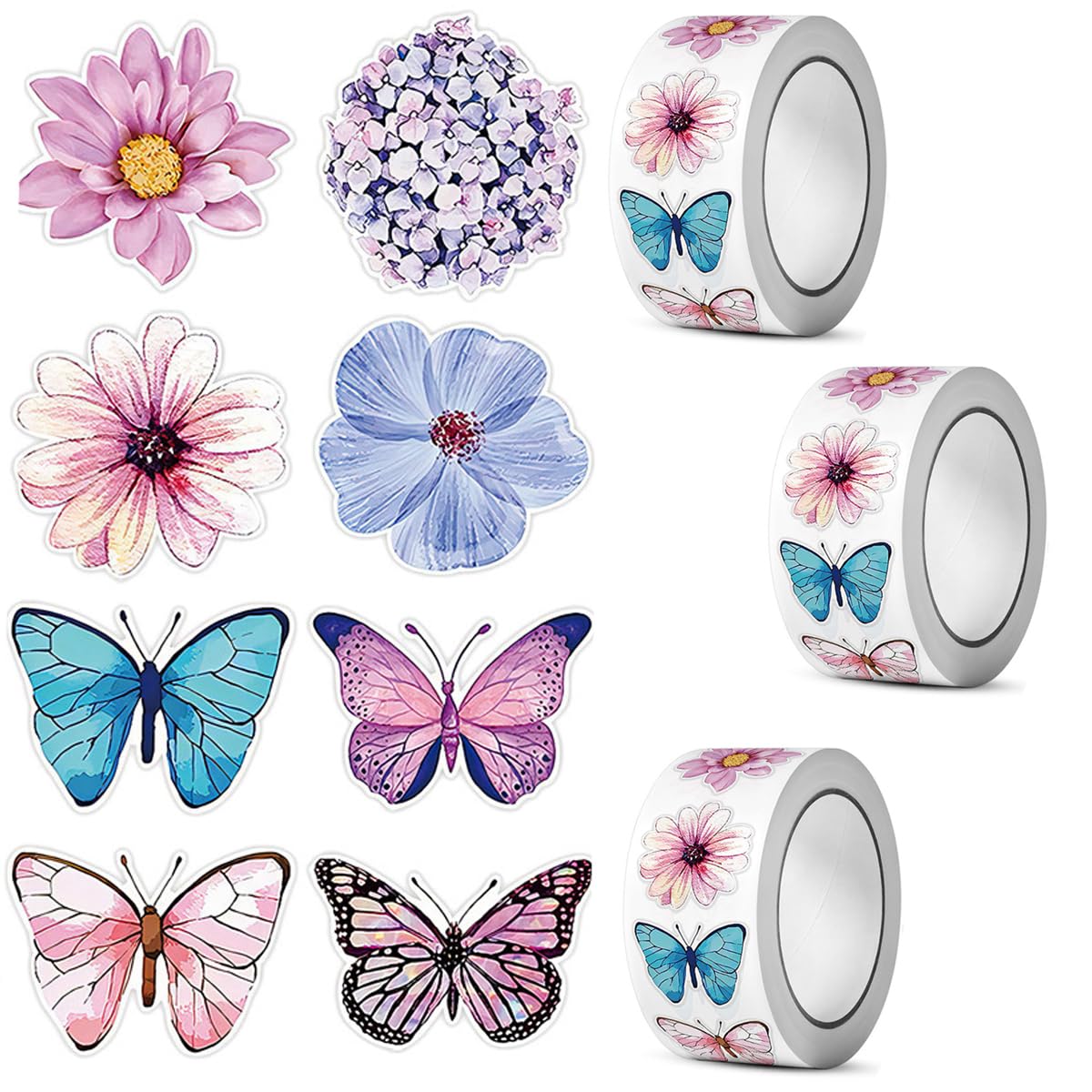 1500 Pieces Butterfly Flower Sticker Roll,Butterfly Decals Cute Self-Adhesive Decorative Sticker for Scrapbooks Envelopes Party Supply Decoration