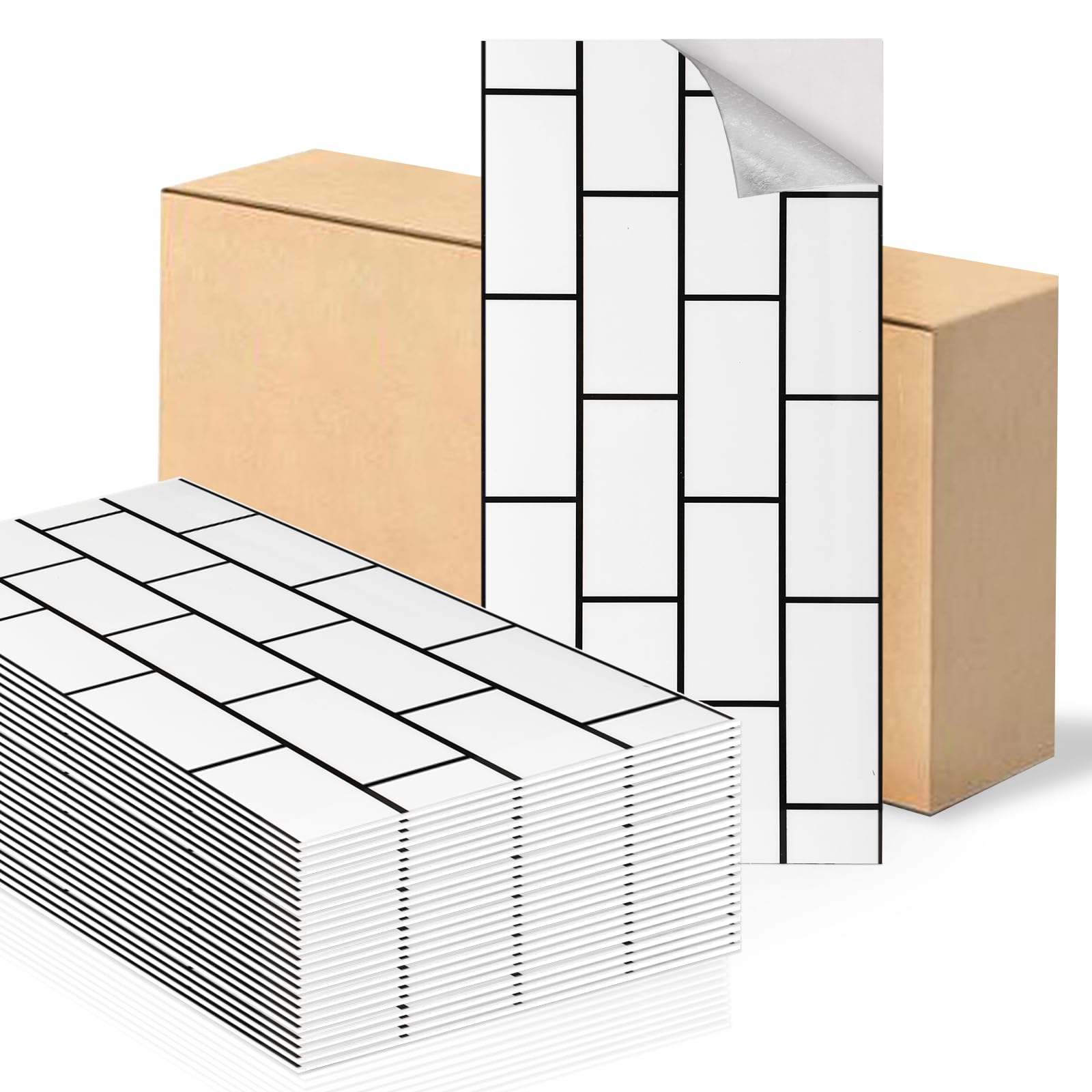 Swehooirt White Brick Tile Stickers 60x30cm 10Pcs Thicken Self Adhesive Wall Tiles,Peel and Stick Waterproof Vinyl Marble Tiles for Bathroom Kitchen Splashback Living Room Bedroom