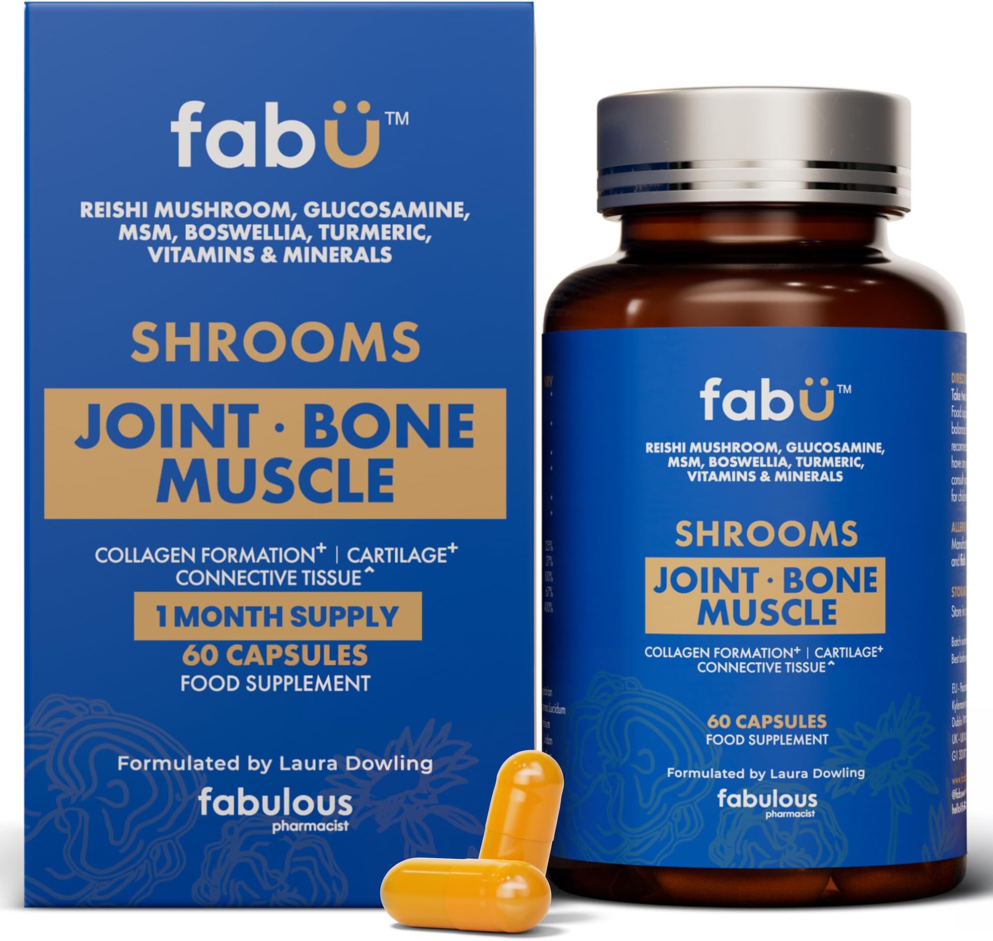 fabÜ Shrooms Joint-Bone-Muscle Joint Support Supplement, 60 Capsules