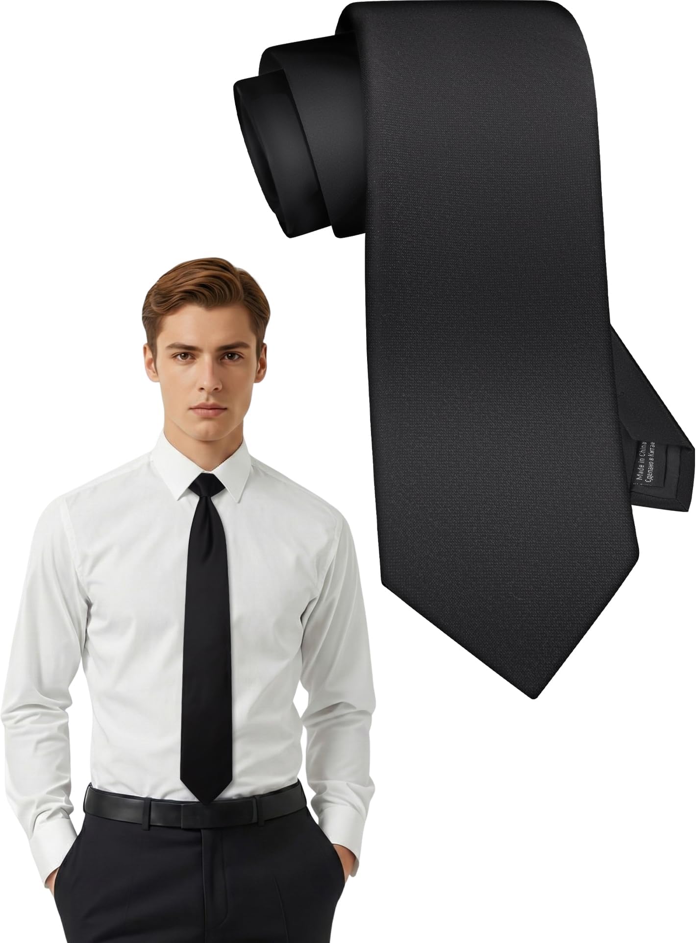 - Solid Black Ties for Men, Multiple Sizes 48"-64" Satin Black Necktie for Boys, Big and Tall (Skinny, Wide, Extra Long)