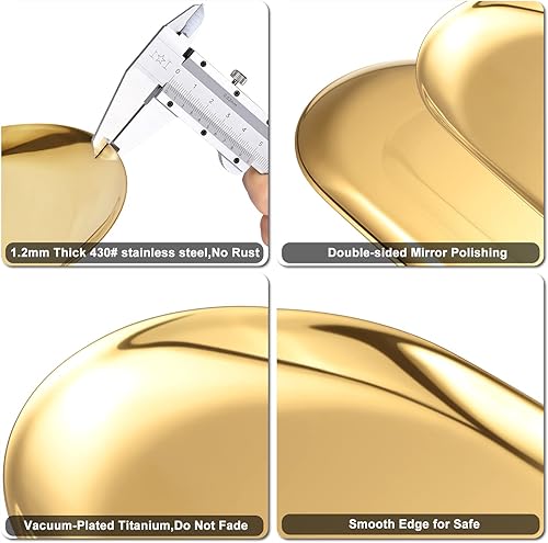 Miniatura 3 de Bandeja decorativa ovalada grande dorada, bandeja de tocador para lavabo de baño, plato de joyería de acero inoxidable 430#, bandejas de cosméticos