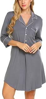 Sponsored Ad - Ekouaer Button Down Sleepshirt 3/4 Sleeve & Half Sleeve Nightgown Notch Collar Pajama Top Boyfriend Nightdr...