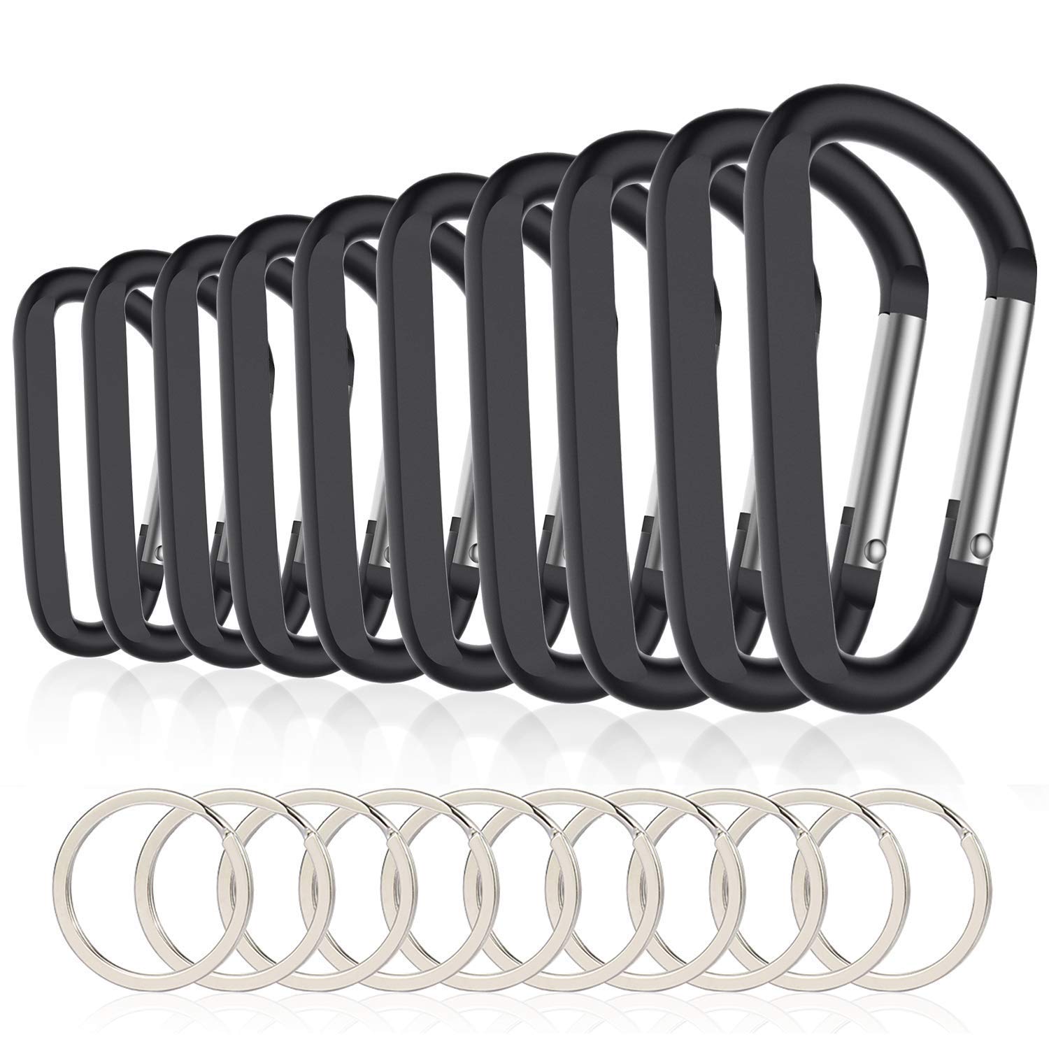 Nicfaky 10PCS 3inch/8CM Aluminum Carabiner Clips,Premium Durable D-Ring Caribeaner with Keyring RV Camping Fishing Hiking Traveling Backpack and