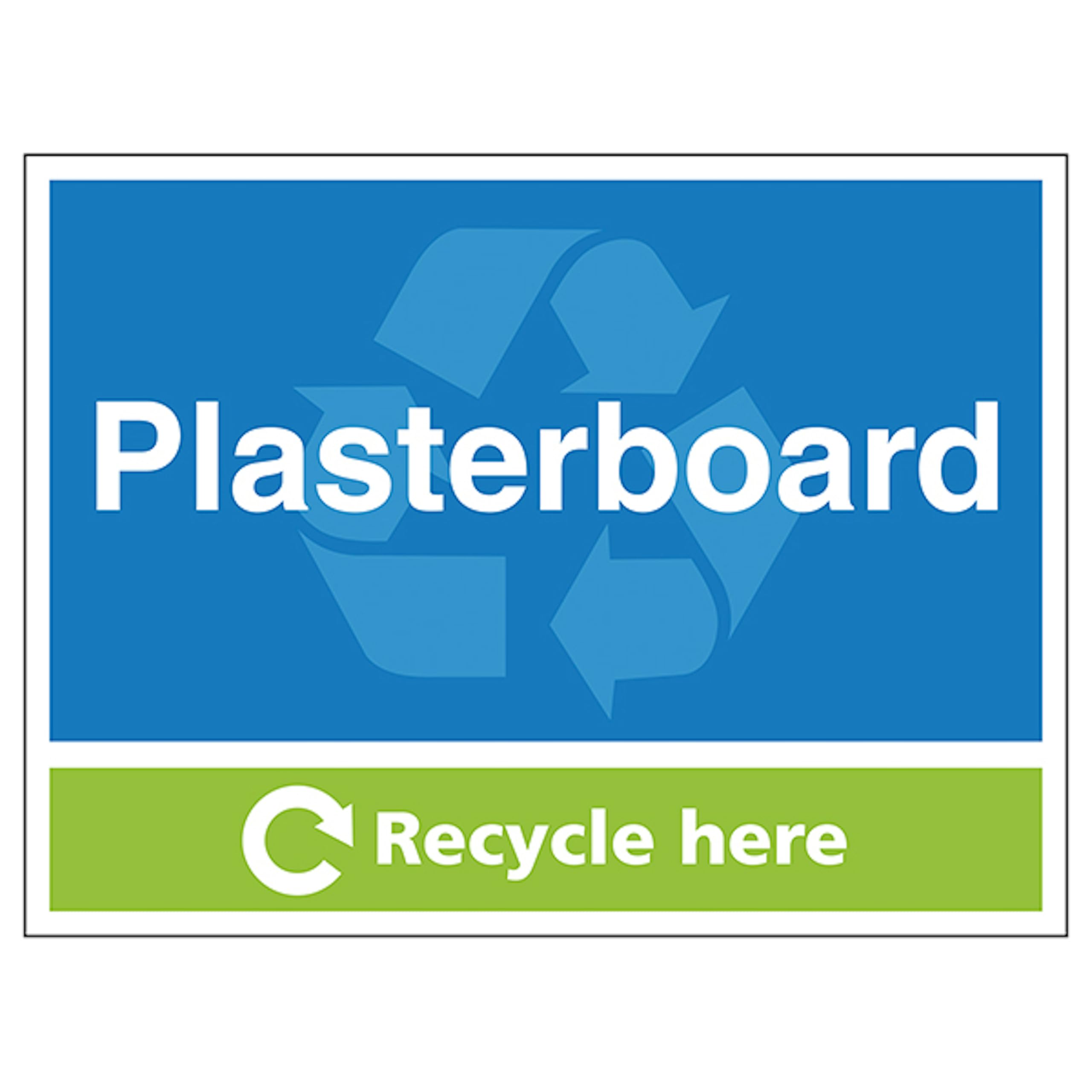 V Safety Plasterboard Recycle Here 600 x 450 mm - 3mm Aluminium Composite Safety Sign