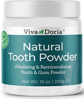 Viva Doria Natural Remineralizing Tooth Powder - Mint Teeth Whitening, Breath Freshener, All-Natural 10oz Jar