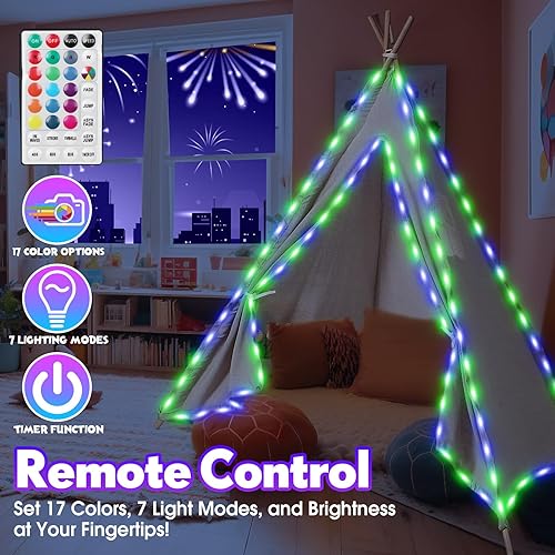 Miniatura 2 de THISWUW Tienda de campaña LED tipi para niños, tienda de campaña plegable para niños, tienda de campaña de juegos para interiores con luces y bolsa