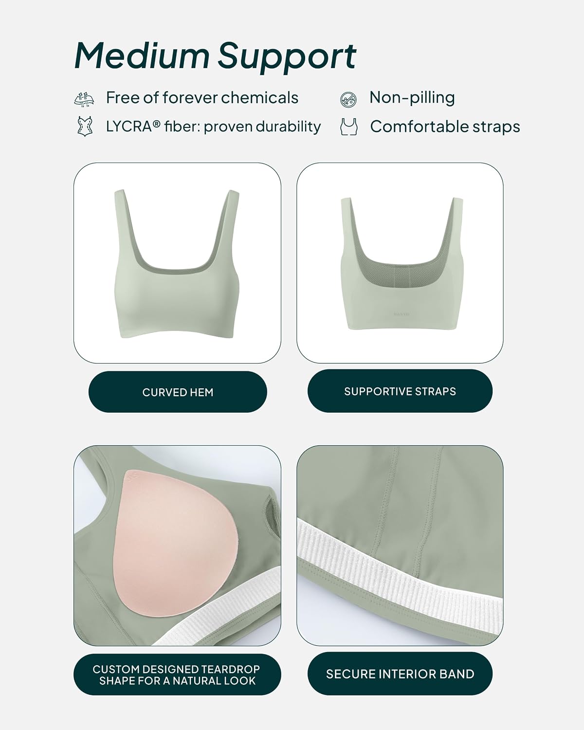 PAVOI ACTIVE Curve Hem Scoop Neck Sports Bra for Women - Medium Support Buttery Soft Low Cut Workout Yoga Bras - FlexFlow