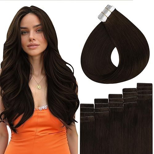 Miniatura 43 de Full Shine Invisi Edge - Extensiones de cabello con cinta adhesiva invisible de 36 cm, color 1 negro, máquina Remy, extensiones de cabello humano