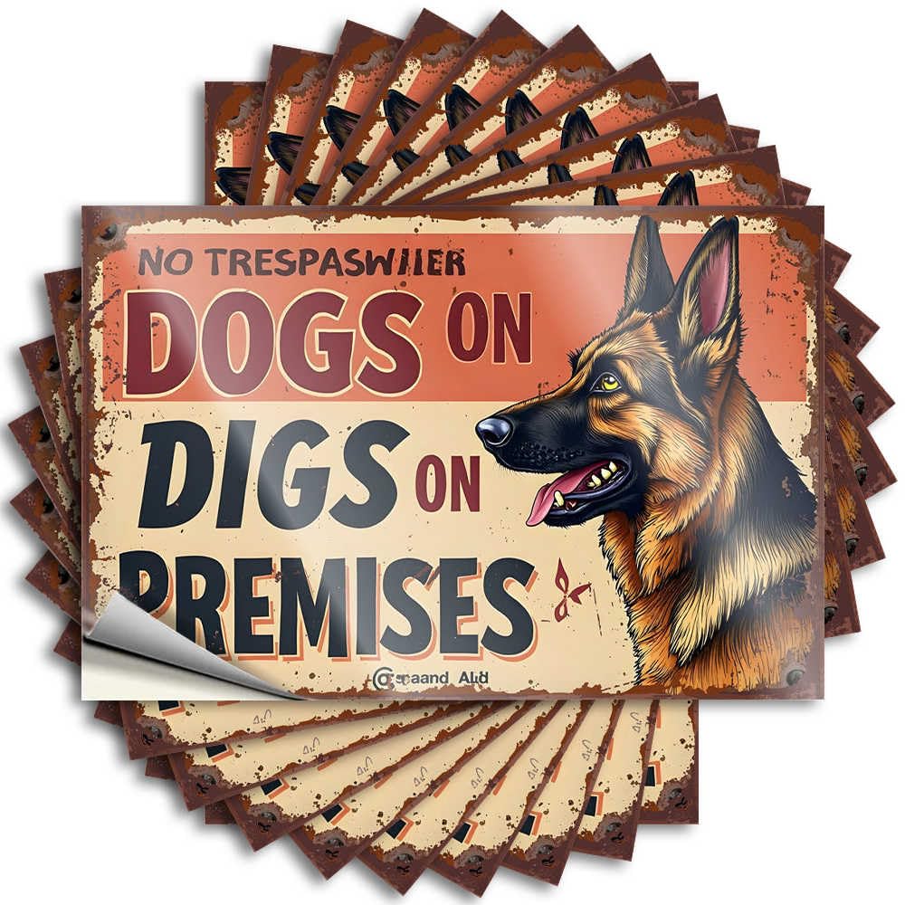Fzfn Colour Spring Sticker Aesthetic Decals, Funny Cute Pattern Design For Travel Notebook | Tumbler Removable Vinyl German Shepherd Warning Sign: No Trespassing, Dogs On Digs(8X12cm)