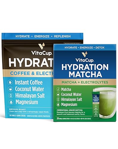 VitaCup Paquetes Matcha de hidratación instantánea de 10 unidades y paquetes de café instantáneo de hidratación de 18 unidades