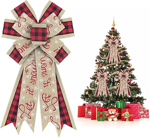 Arcos de corona de Navidad, lazo de decoración de Navidad, lazo Let It Snow Words Arcos de arpillera para coronas, lazos de cinta de Navidad, lazos