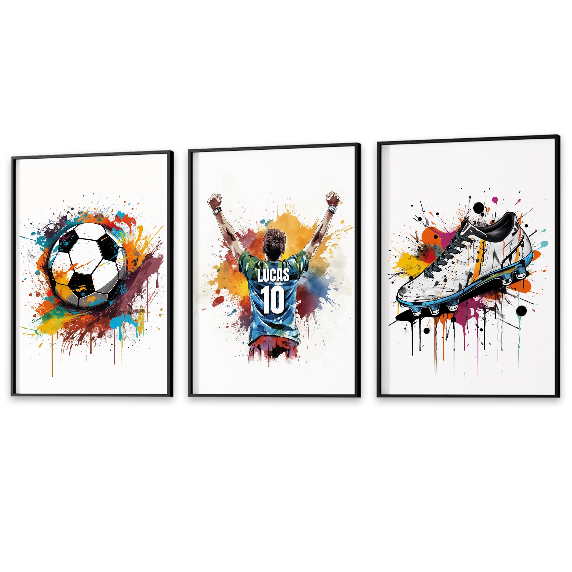 Personalised Football Wall Art Prints Personalised Football Prints Boys Bedroom Decor, Kid Bedroom Football Decor, Football Shirt Name Print (A3, Multi)