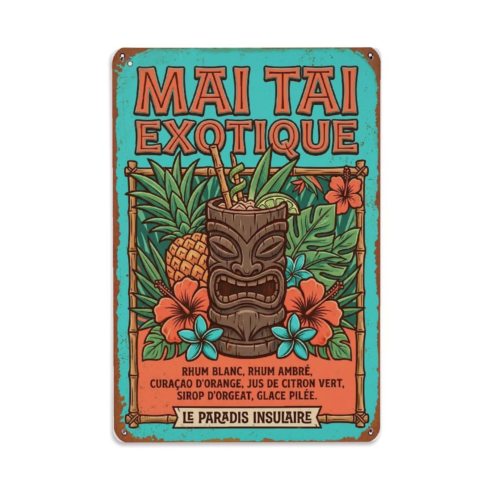 Mai Tai Seaside Resort Metal Tin Sign Plaque Wall Decor for Cafe, Club Bar, Office, Home Garden Metal Poster 8x12Inch