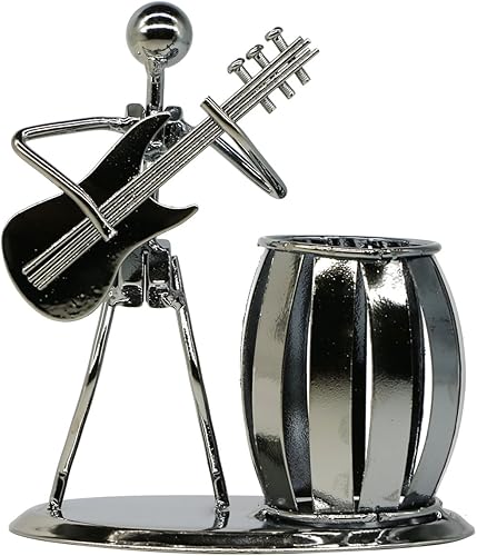LepoHome Soporte para Bolígrafos de Escritorio, Porta Lápices de Estilo Guitarra para Regalos para Hombres, Linda Taza de Metal para Bolígrafos para
