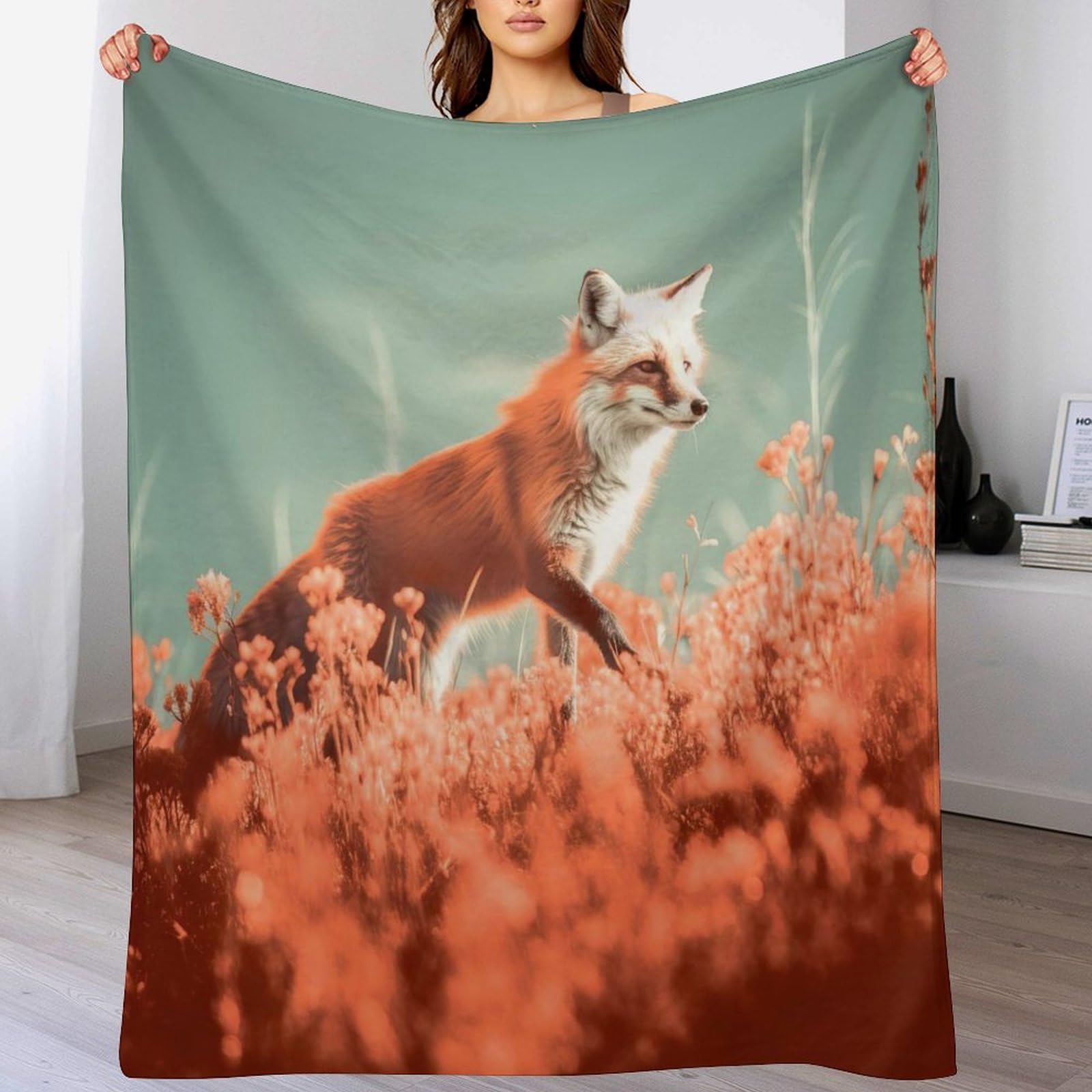 Manta de franela para sofá cálida y manta gruesa de zorro 3D para cama