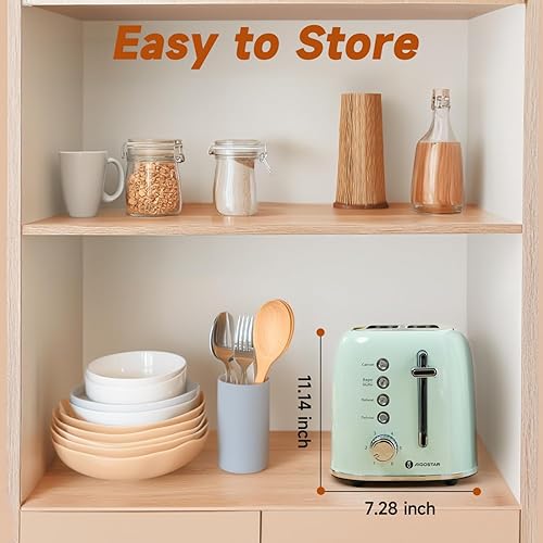 Miniatura 6 de Aigostar Tostadora de 2 rebanadas de acero inoxidable, tostadora de pan extra anchas de 1.6 pulgadas, función de cancelación, descongelación, 6