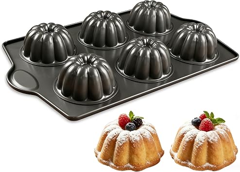 Mini Fluted Cake Pan for Baking, 6-Cavity Bunt Cake Tin Non Stick for Bundlette, Fluted Cakes, Mini Cakes