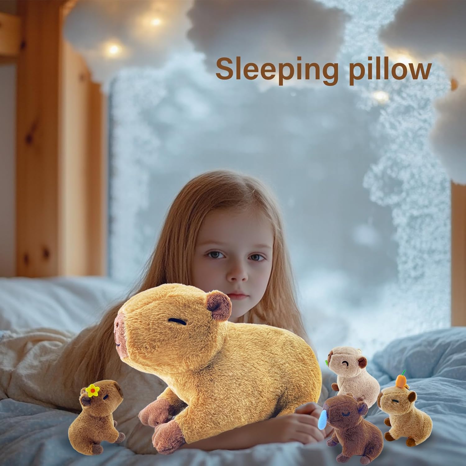 Capybara Plush，Cute Capybara Mommy Stuffed Animal with 4 Baby Capybara Plushies in Tummy，Kawaii Capybara Plush Toy Gift for Kids Girls Boys