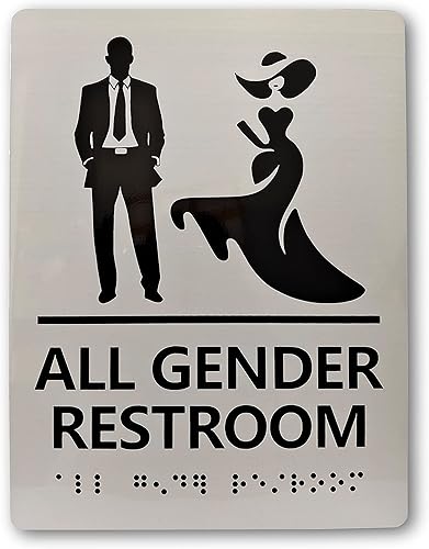 Miniatura 8 de Letreros personalizados para baño de hombres y mujeres con Braille (juego de 2)  Letreros de baño de aluminio cepillado, 7 x 3 pulgadas con cinta de