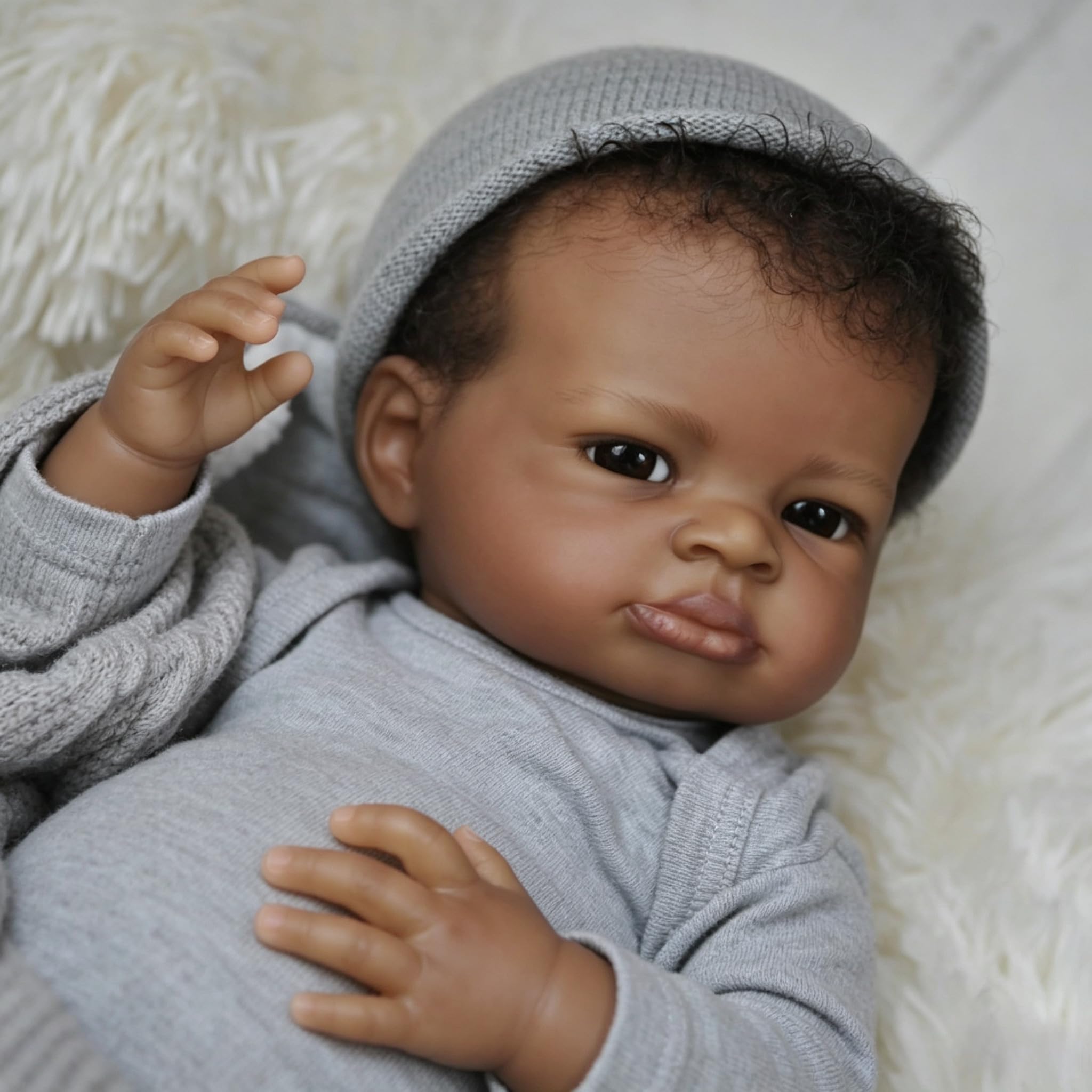Zero pam 50 cm Reborn Baby Puppe Schwarze,Reborn Baby Junge Vollvinyl Lebensecht Anatomisch Korrekt,Realistische Babypuppen Weichen Körper, Vinyl Babypuppen Wie Echtes Babys