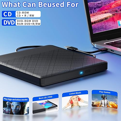 Miniatura 4 de aelrsoch Unidad de CD externa Unidad de DVD portátil ultrafina USB3.0 Unidad portátil puede leer DVDCD es adecuada transferencia de datos de alta
