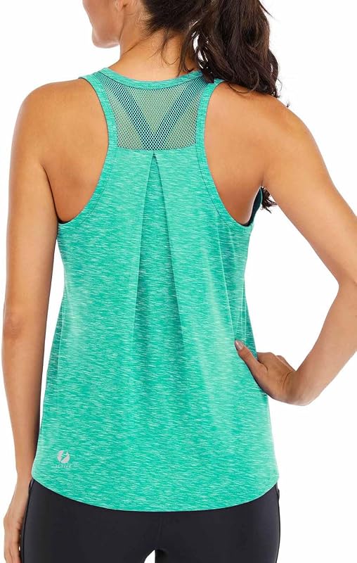 ICTIVE Camisetas de entrenamiento para mujer, ajuste holgado, espalda cruzada, malla, espalda descubierta, camisetas sin mangas para correr