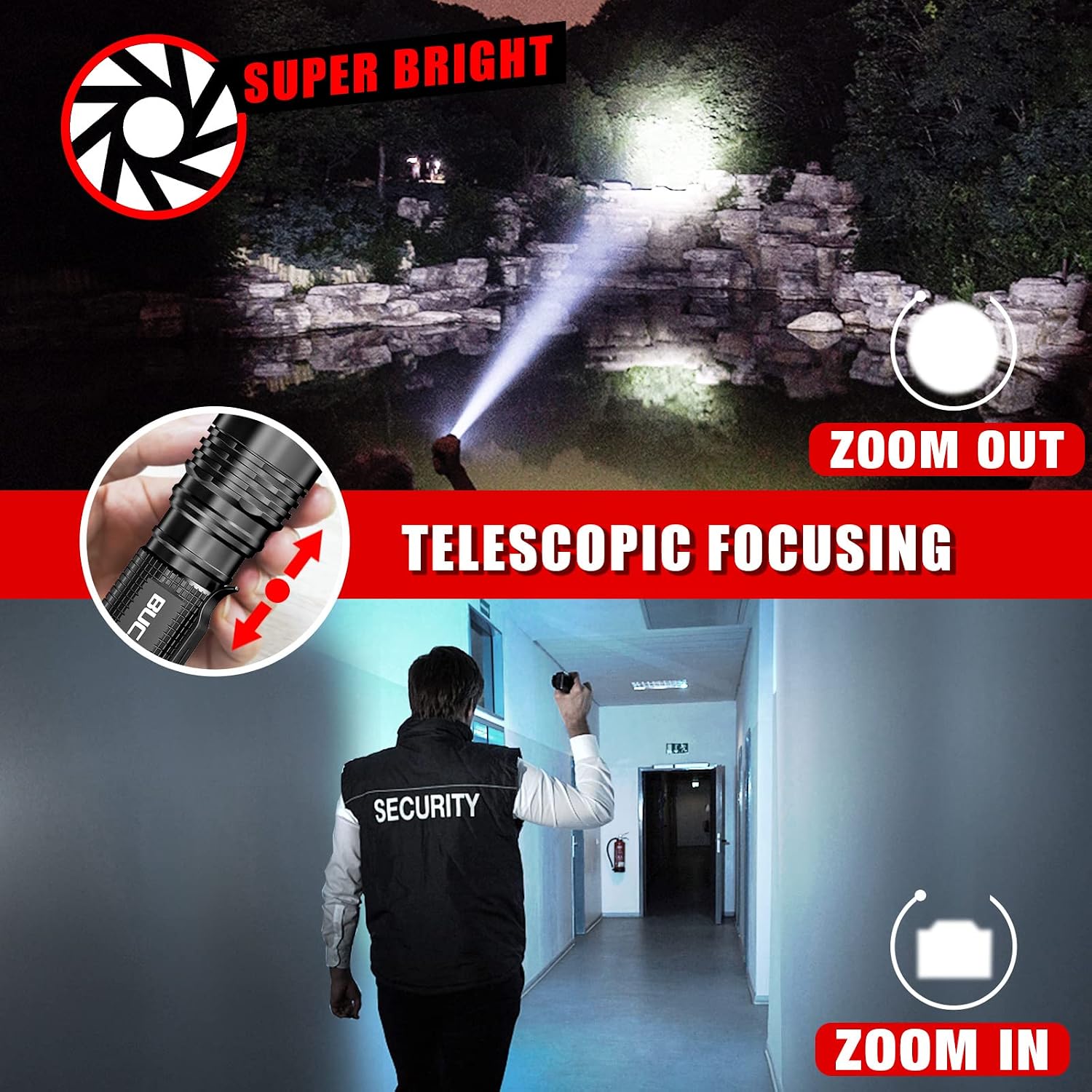 BUCASA Small LED Flashlights 2 Pack, S800 Bright Tactical Flashlight with Metal Clip, Zoomable, 3 Modes, Water Resistant Mini Flash Light for Kids Indoor Outdoor Hiking Camping & Emergency