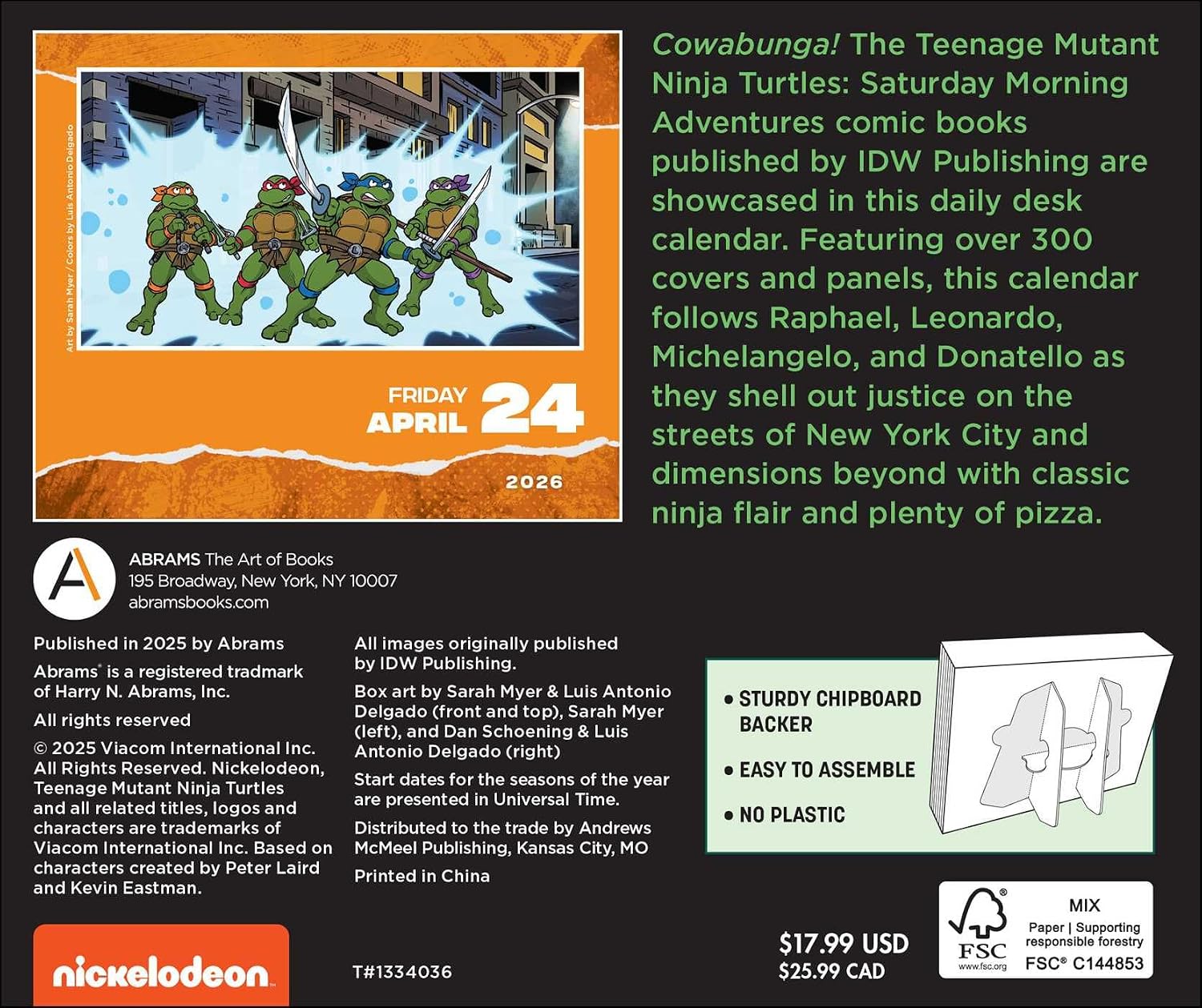 Teenage Mutant Ninja Turtles Comic Art 2026 Day-to-Day Calendar      Calendar – Day to Day Calendar, August 19, 2025