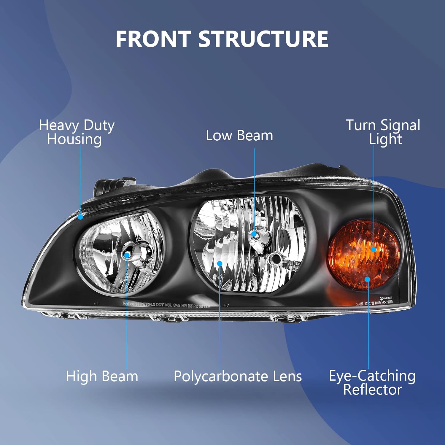 ECCPP Headlights for 2004 2005 2006 for Hyundai Elantra Pair Headlight Assembly Black Housing Amber Reflector HY2503130