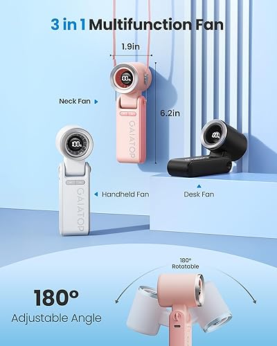 Miniatura 4 de Gaiatop Ventilador turbo portátil de mano, 21 horas de refrigeración, ventiladores de mano 4 en 1 plegables de 180, mini ventiladores personales de