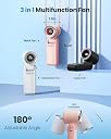 Gaiatop Portable Handheld Turbo Fan, 21 Hrs Cooling, 180° Foldable 3-in-1 Hand Held Fans, 6-Speed (1-100) Personal Mini Handheld Fans, Small Portable Fan for Travel Working Outdoor, Women Gifts Pink gallery image