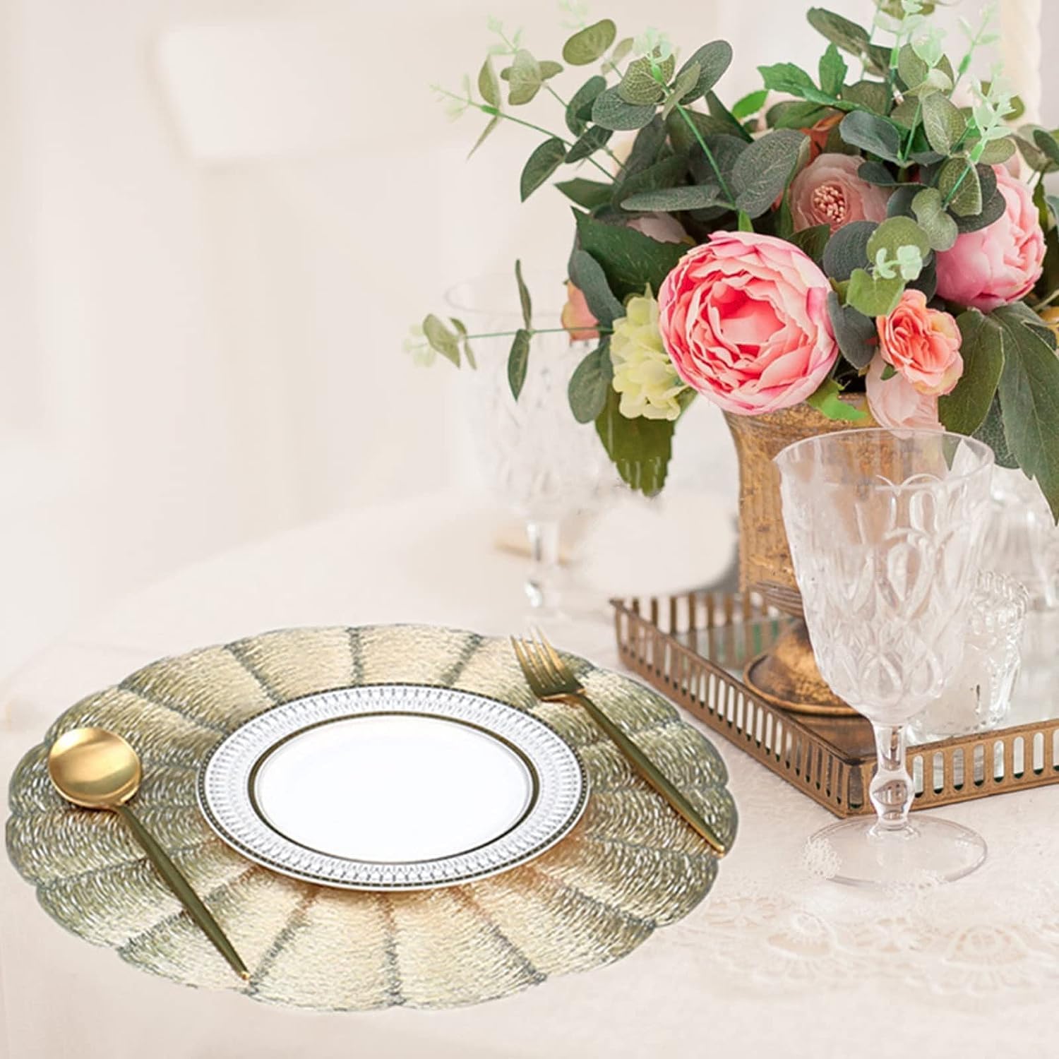Buy Homecloud Table Mat Round Shape Table Mat Round Cutwork Design