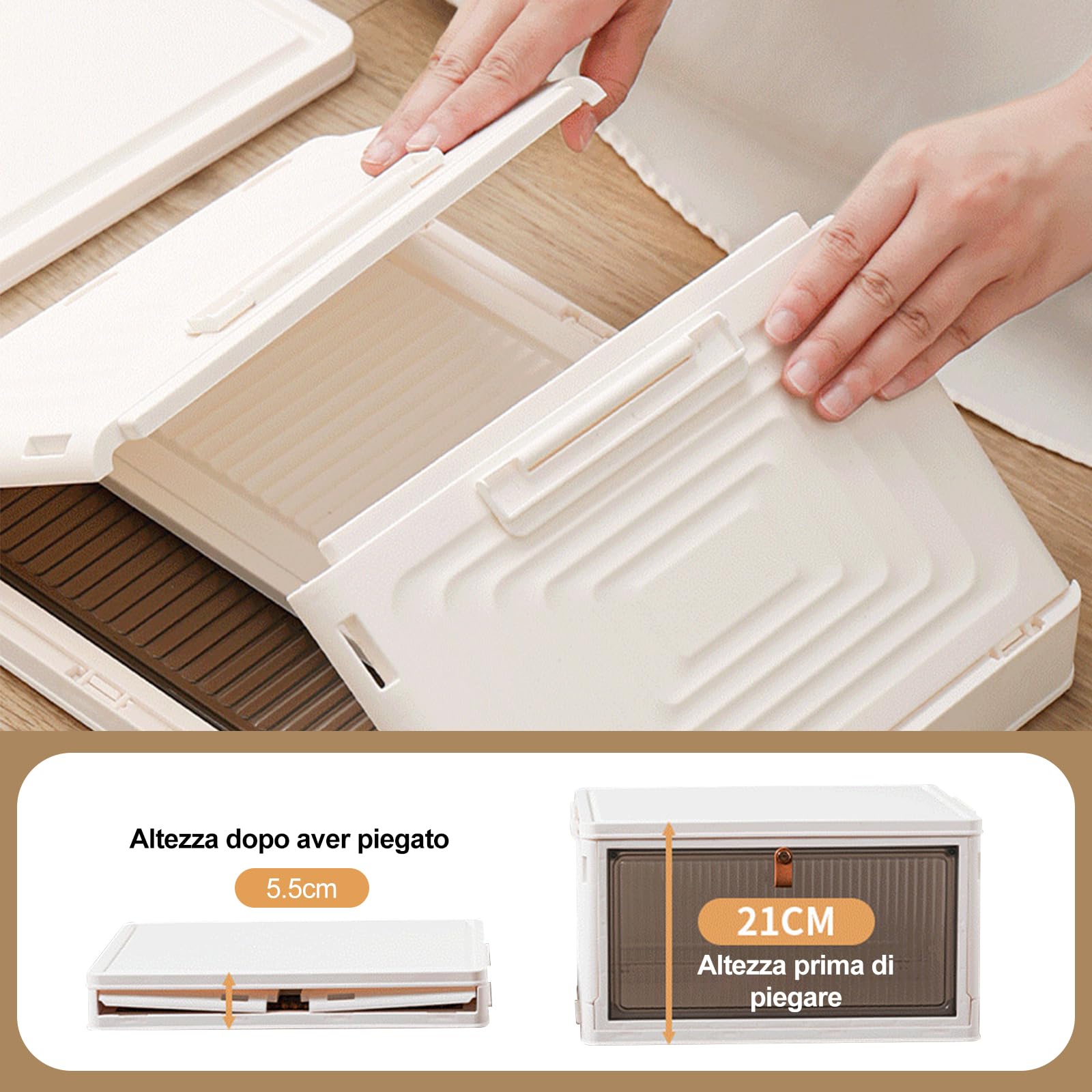 Ergocar Scatole Immagazzinaggio Plastica Pieghevole, Spessa e Resistente, Impilabili Scatola Organizer Trasparente con Coperchi e Ruote Nella, per Auto, Armadi, Casa, Ufficio