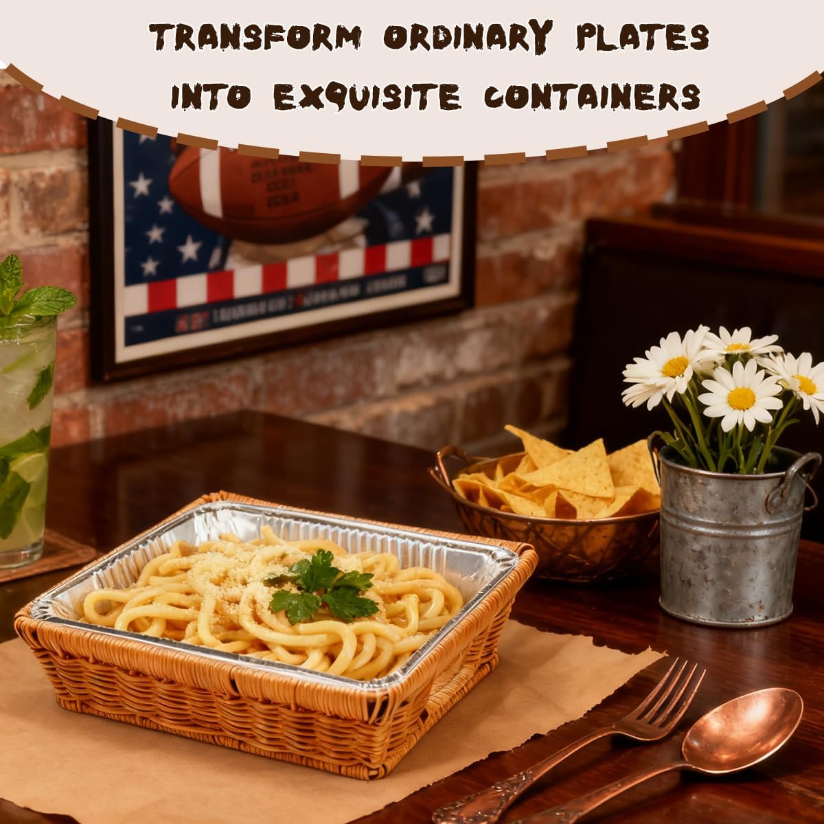 9x13 foil Pan Carrier,4 Pcs Baking Pan Holder,Platic Wicker Serving Baskets Baking,Hot Dish Carrier Decorative Container Serving Trays for Aluminum Foil Pan Bakeware Casserole Dish Baking