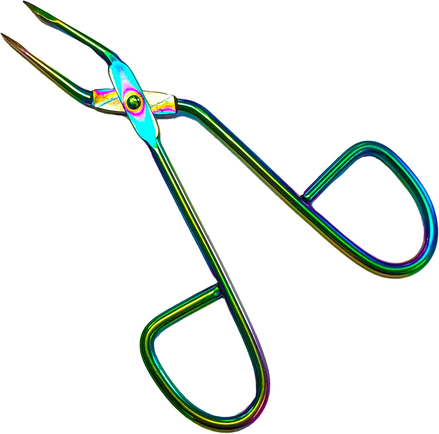 Professional Scissor Handle Tweezers (Straight Flat Tip, Rainbow Titanium)