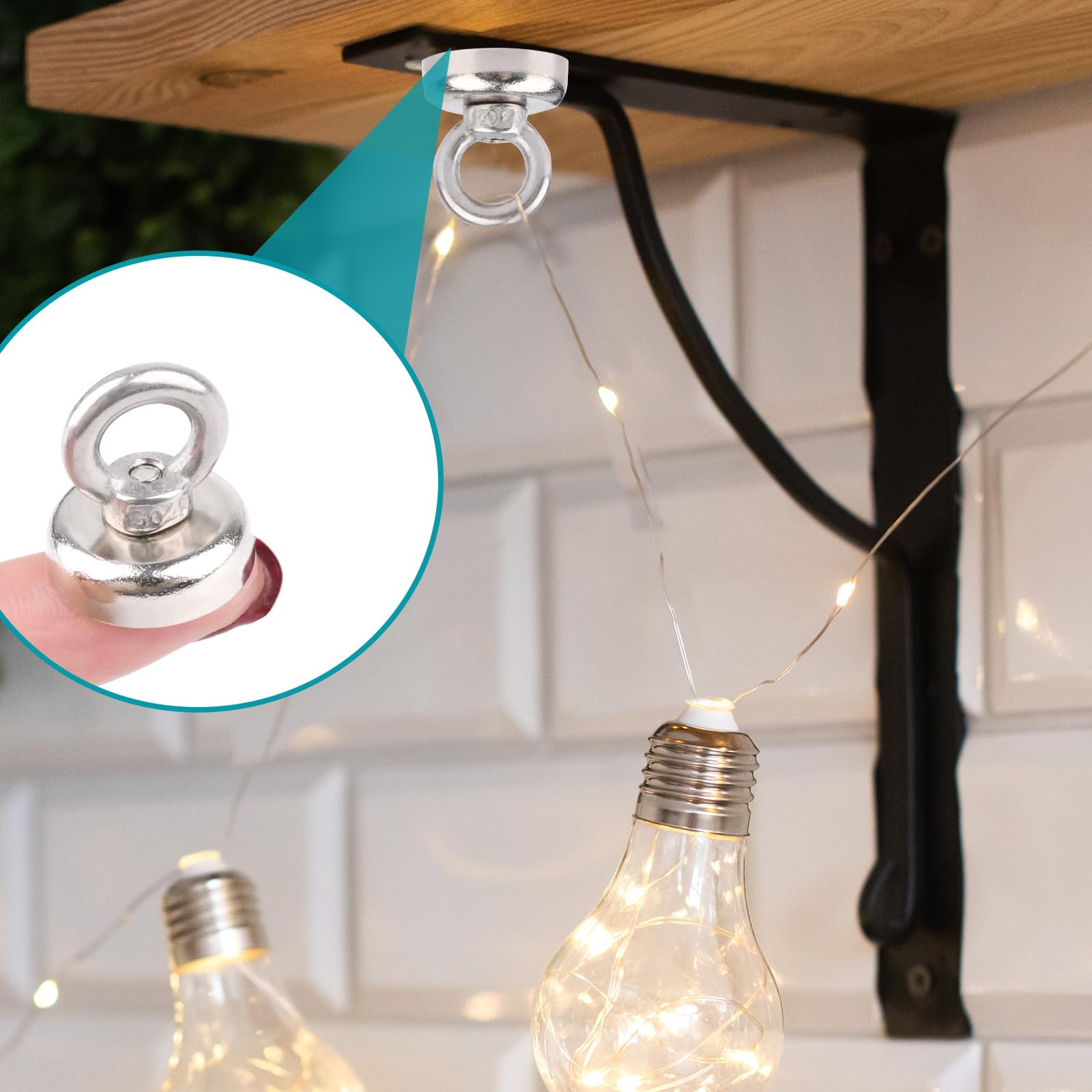 Magneti Al Neodimio Extra Forti MIN CI - 20mm, Portata 16kg, Gancio Magnetico Con Occhiello, 10 Pezzi - Foto 7