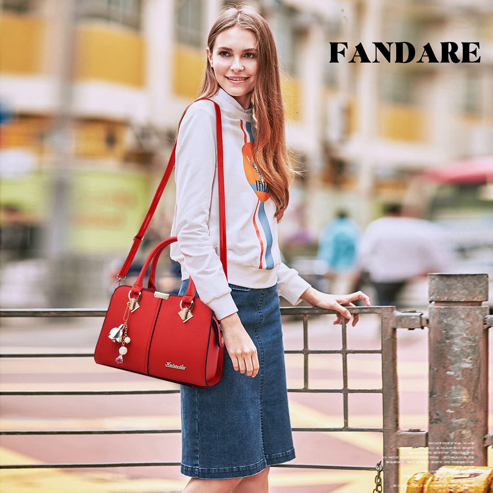 FANDARE Elegante Bolsos de Mano Bolso Bandolera Mujer Bolso de Hombro Cruzado Señora Tote Shopper Bolso de Mensajero Bolso Movil Trabajo Crossbody Bag de Cuero PU