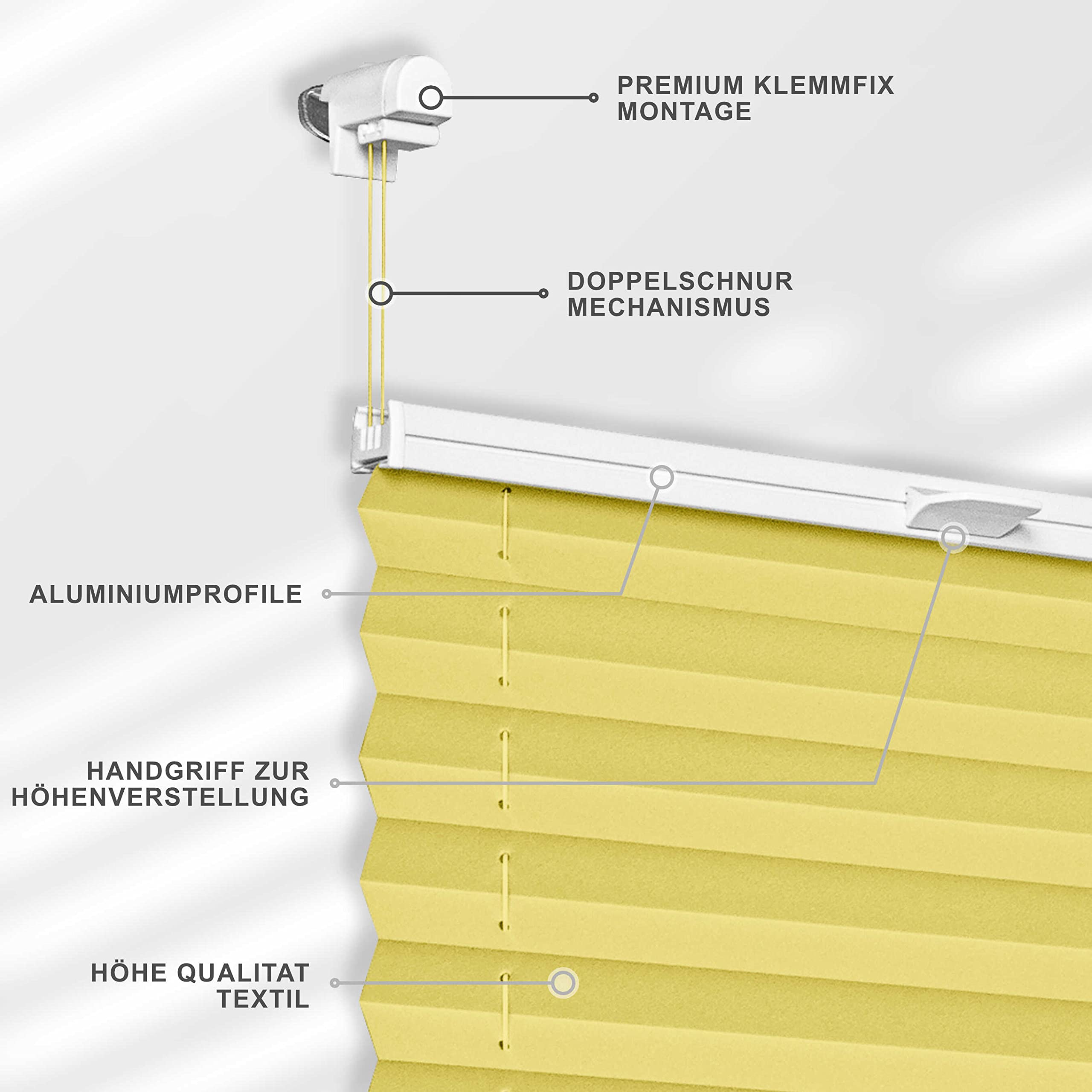 Tende plissettate 45 x 100 cm grigio con Klemmfix senza foratura ECD