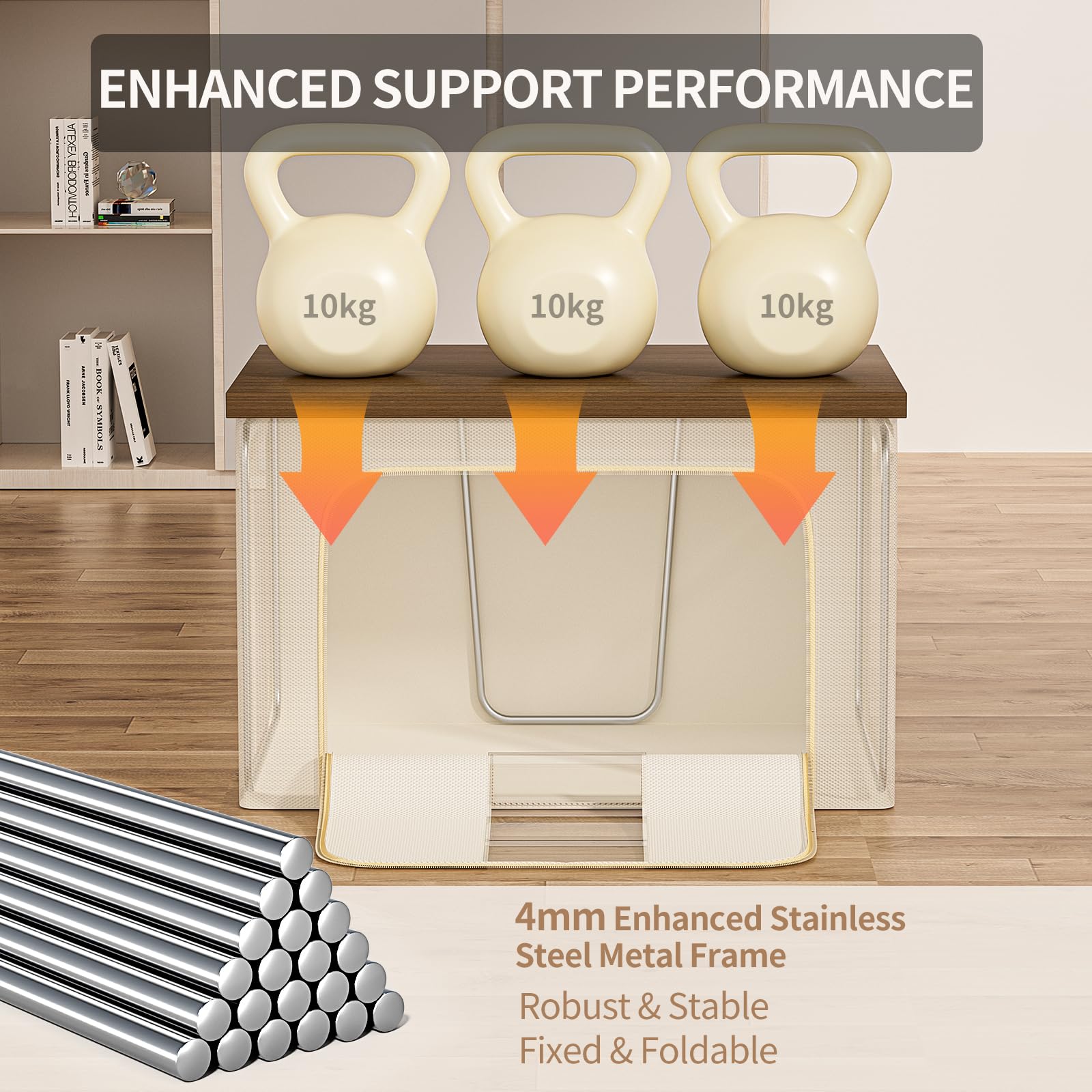 GoMaihe Scatole per Armadio Rigide 3 pezzi 198L: Contenitori per Armadio Cerniera - Piumone, Lenzuola Organizzatore Armadio - Scatole per Vestit (Beige, 66L)