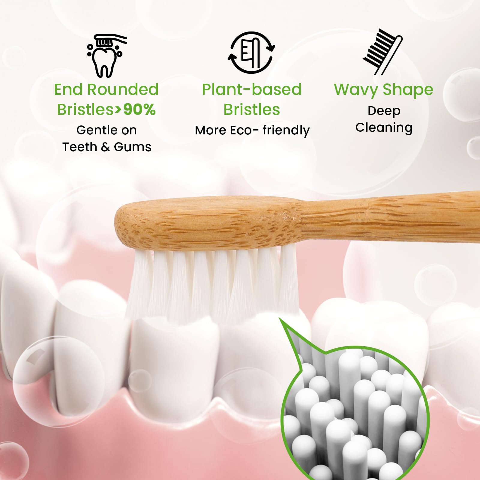 Cabezales de cepillo de dientes de bambú compatibles con Philips Sonicare, cerdas suaves de aceite de ricino, cabezales de repuesto biodegradables, ecológicos y de limpieza diaria