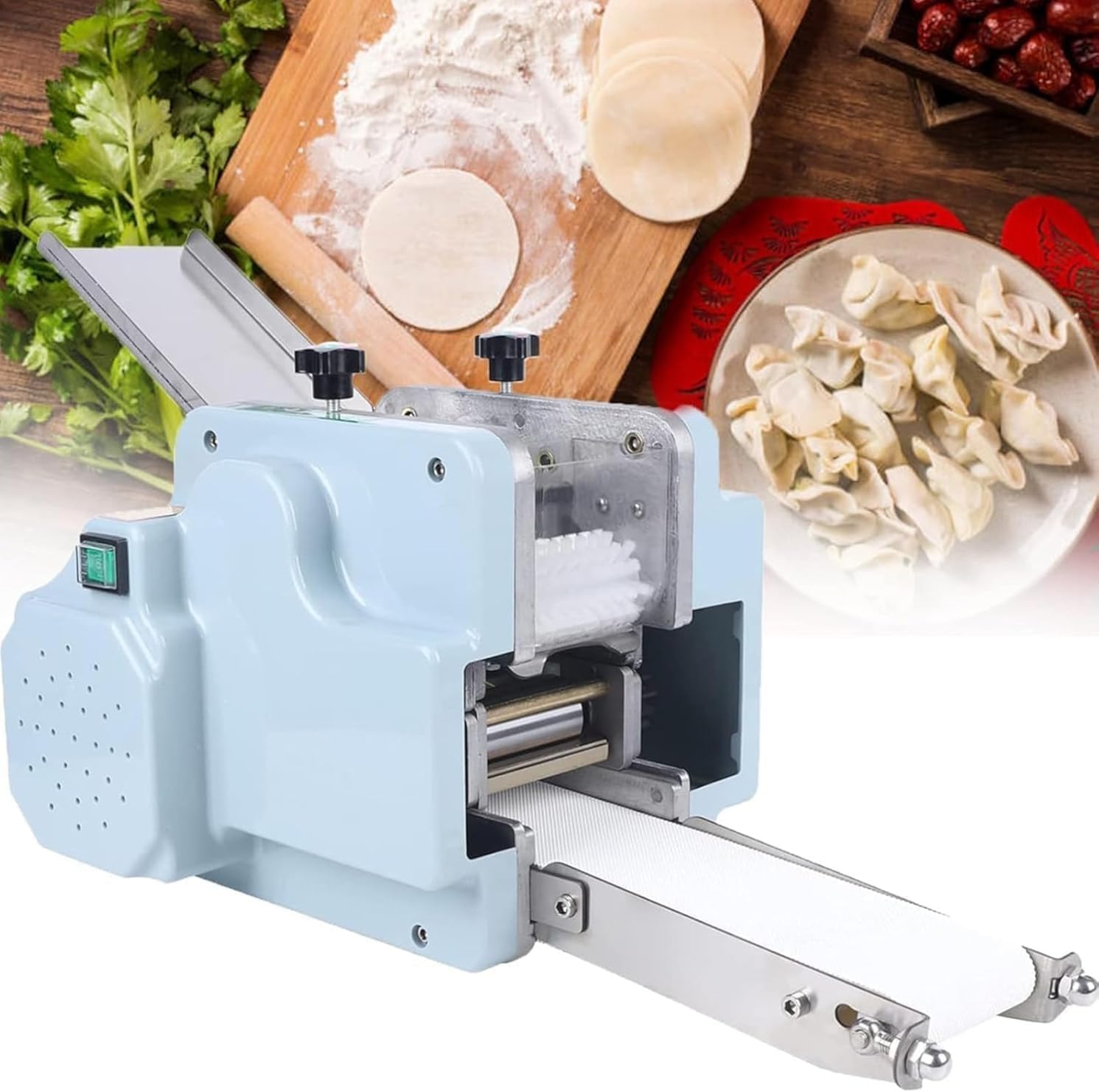 140W Dumpling Wrapper Maker, Commercial Stainless Steel Dumpling Skin Maker with 1 Mold for Wonton Ravioli Pierogi, 60 Pcs/Min, with Round/Square/Noodles Mold Optional(Noodles)