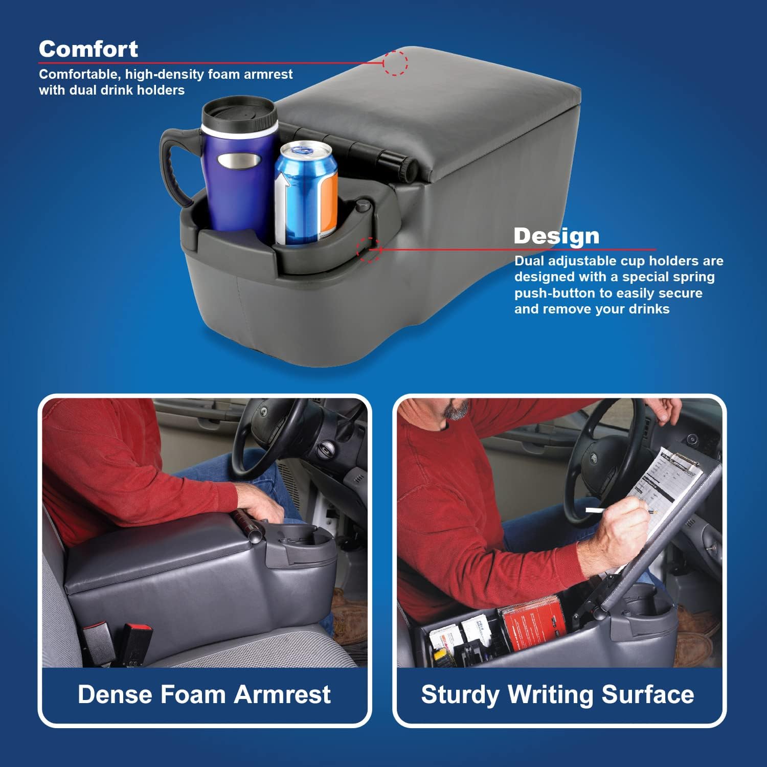 Suреr Chеар 🛒 Pilot Automotive Pilot 124809 Universal Truck Seat/Bench Contractor Center Console Business Organizer and Storage with Adjustable Cup Holders, Clip Board, and Padded Top Lid for Armrest, Gray
