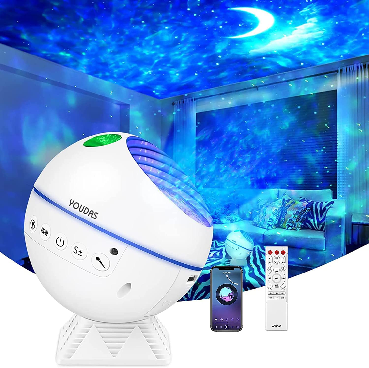 YOUDASGalaxy Projector,Star Projector Night Light for Room Decor & Moon Night Light Projector with Timer/Dimmable Easy to use with Remote and Bluetooth,Cool Starry Light Projector for Adults/Kids