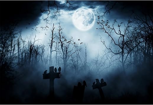 10x8ft Halloween Backdrop for Party Gloomy Forest Photography Background | Vinyl Halloween Backdrops Horrible Scene Photography Scary Graveyard Tombstone Scary Night Ghost Baby Adults Photo