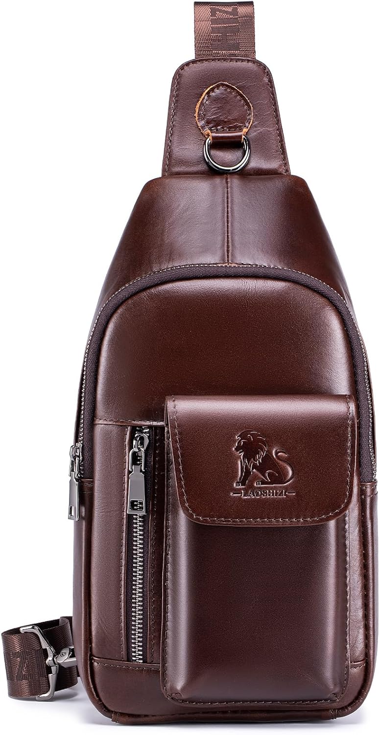 pundarika Lederen kleine schoudertas voor mannen, man tassen voor mannen cross body handtas, messenger tas, verstelbare schouderriem., Zwart